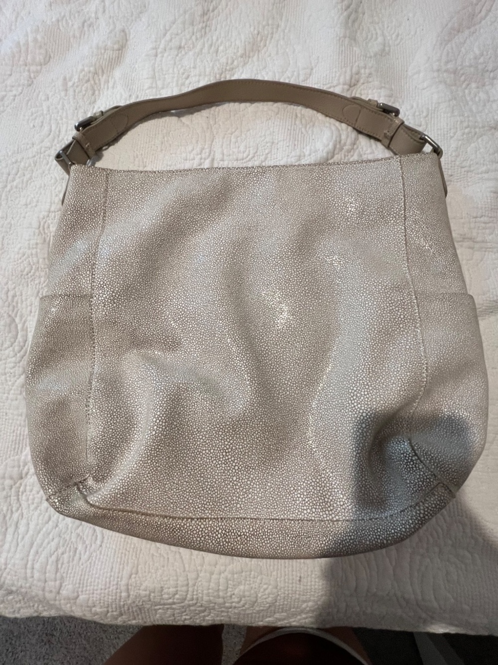 Sorial Lexi metallic taupe stingray-embossed leather hobo bag - Picture 13 of 14